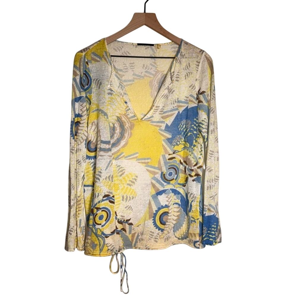 ELIE TAHARI linen blend lightweight beachy flare sleeve summer blouse M